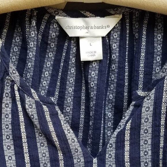 Christopher & Banks 3/4 Sleeve Blue Stripe Pop Over Size Large - Picture 2 of 11